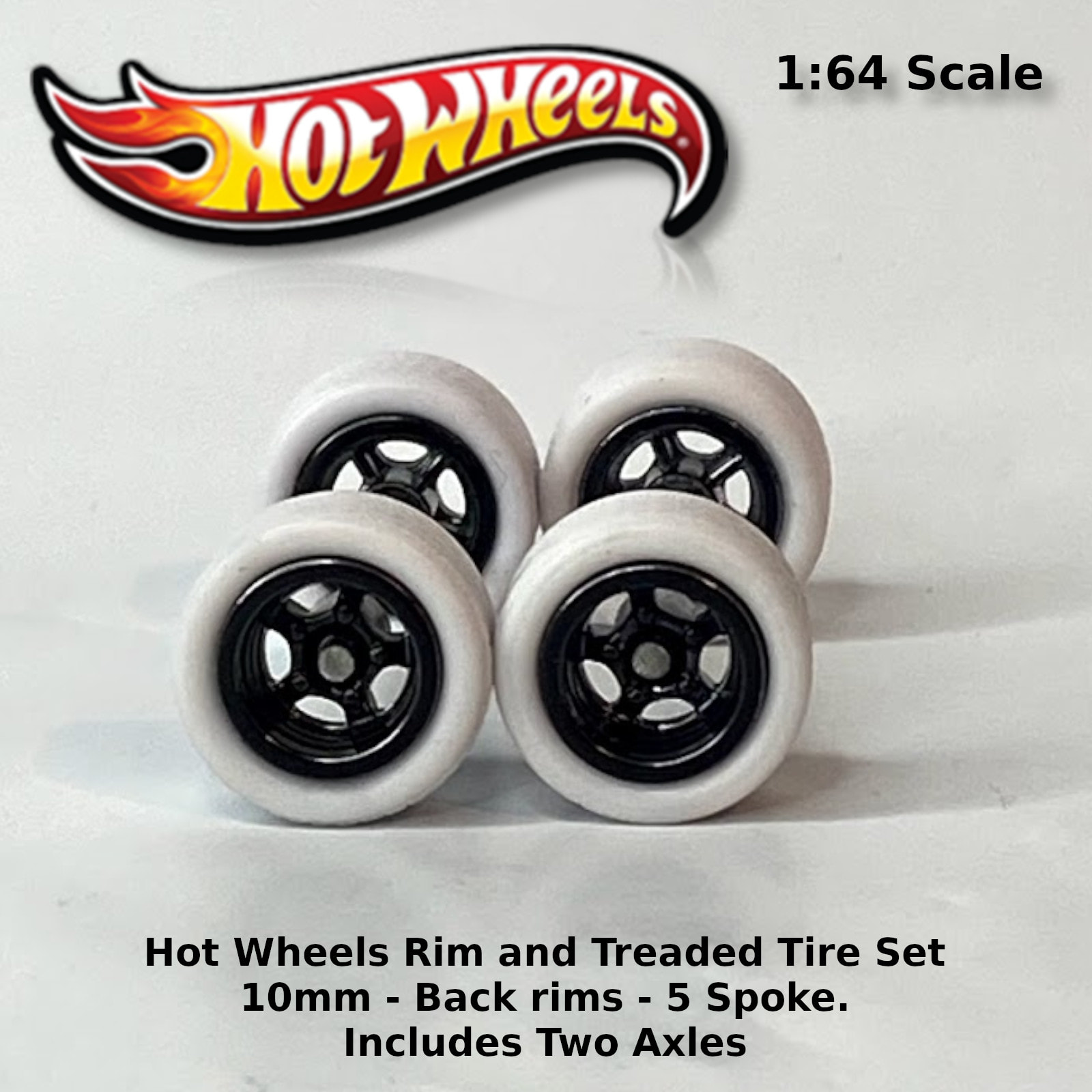 5 Sets-Hot Wheels Gray Redline 5 Spoke with Tires and axles.10mm/12mm