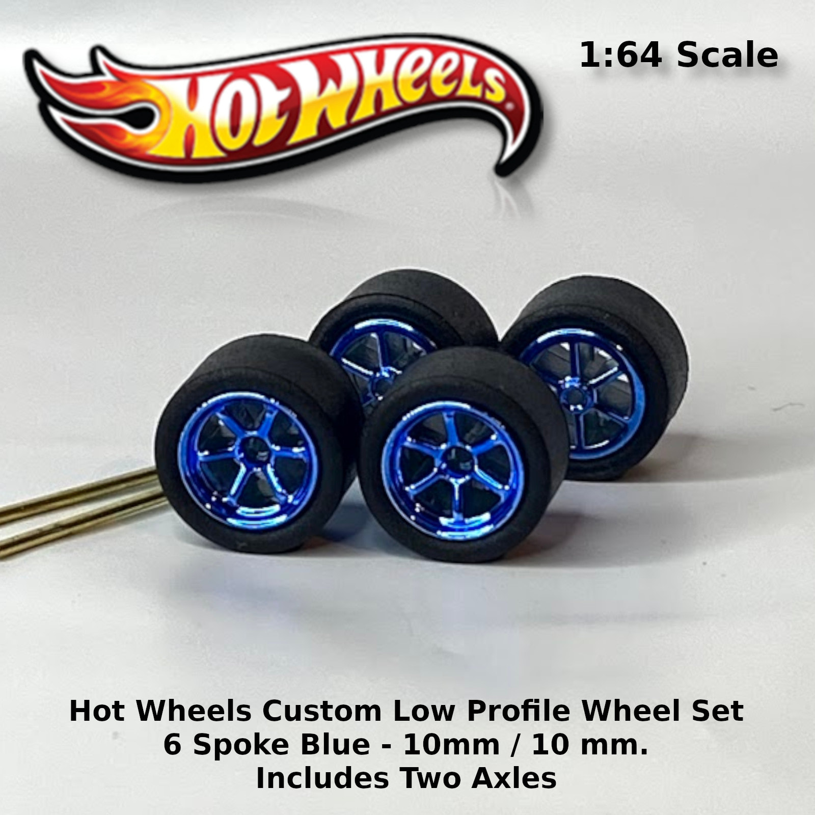 Blue with Black rubber tires set Custom JDM 6 spoke Low Profile 10mm/10mm 