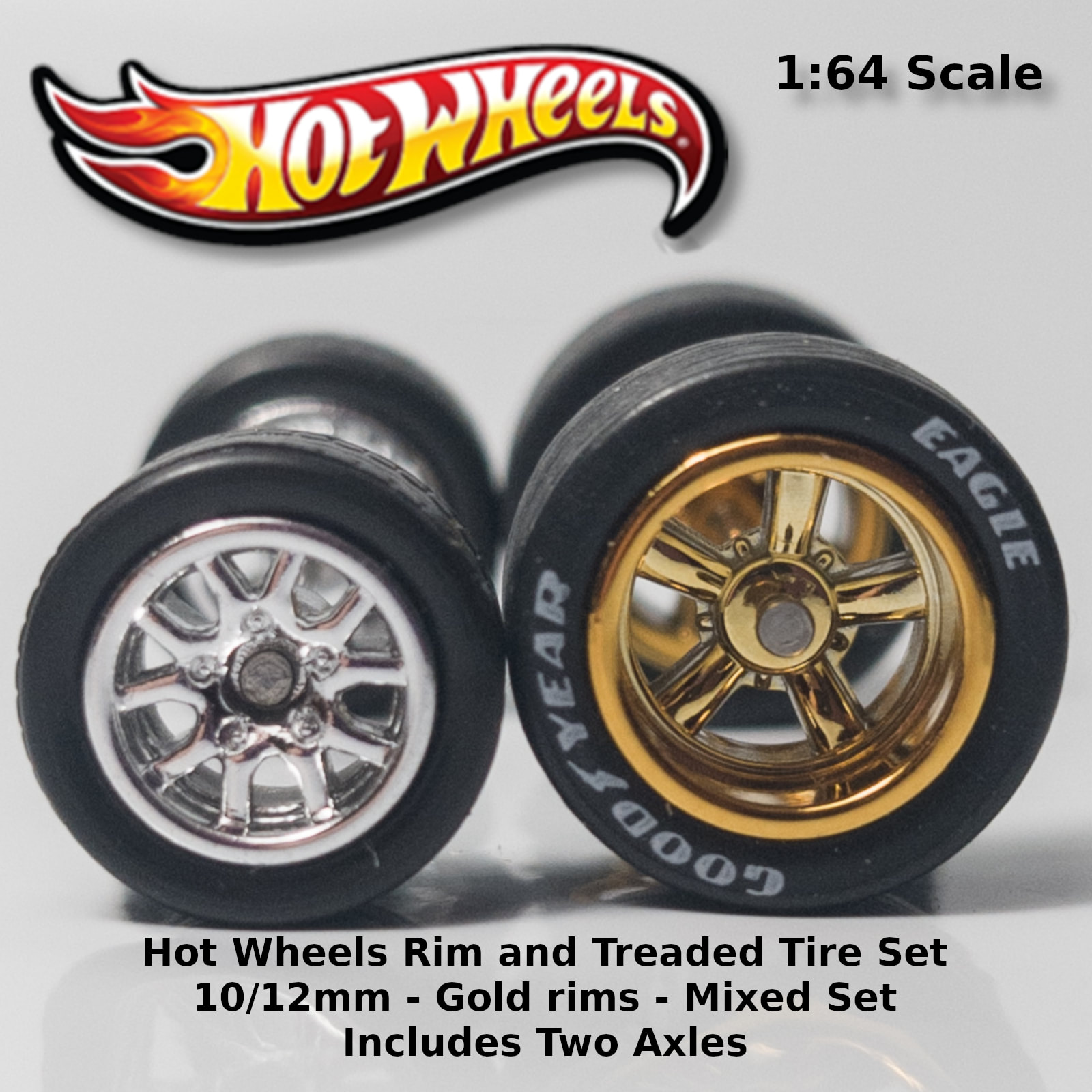 10 set 4 spoke GOLD Premium rubber wheels for HW 1:64 scale cars 